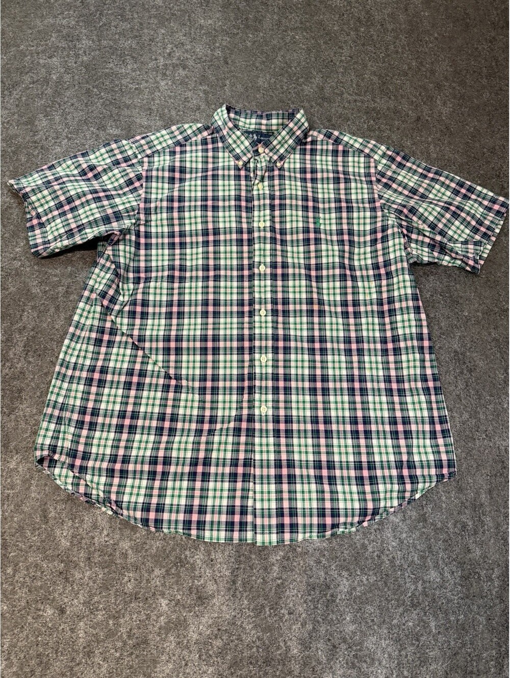 Ralph Lauren Classic Fit Men’s XL Green Pink Plaid Short Sleeve Shirt
